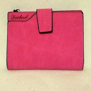 Dexbxuli Pink Black Leather Wallet Zip Pocket Contemporary EUC